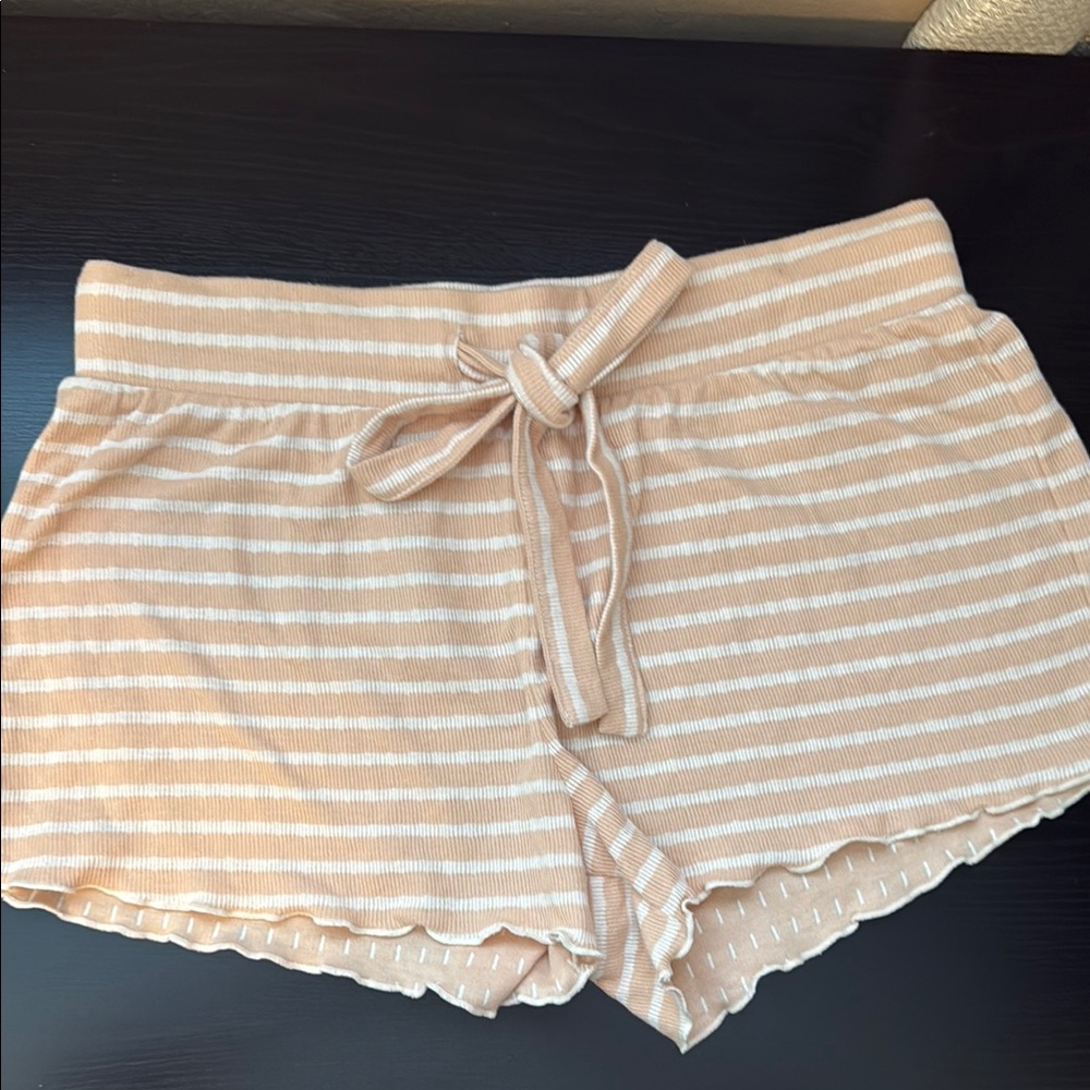 Madewell Women’s Knit Striped Light coral and White PJ Shorts front tie size S